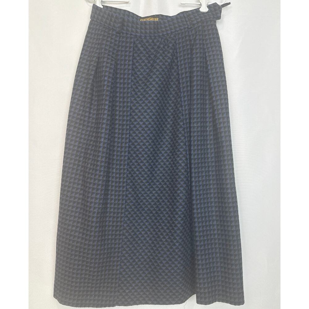 Geiger Tyrol Austria Womens Wool Houndstooth Pleated Skirt Size 40 Navy Preppy